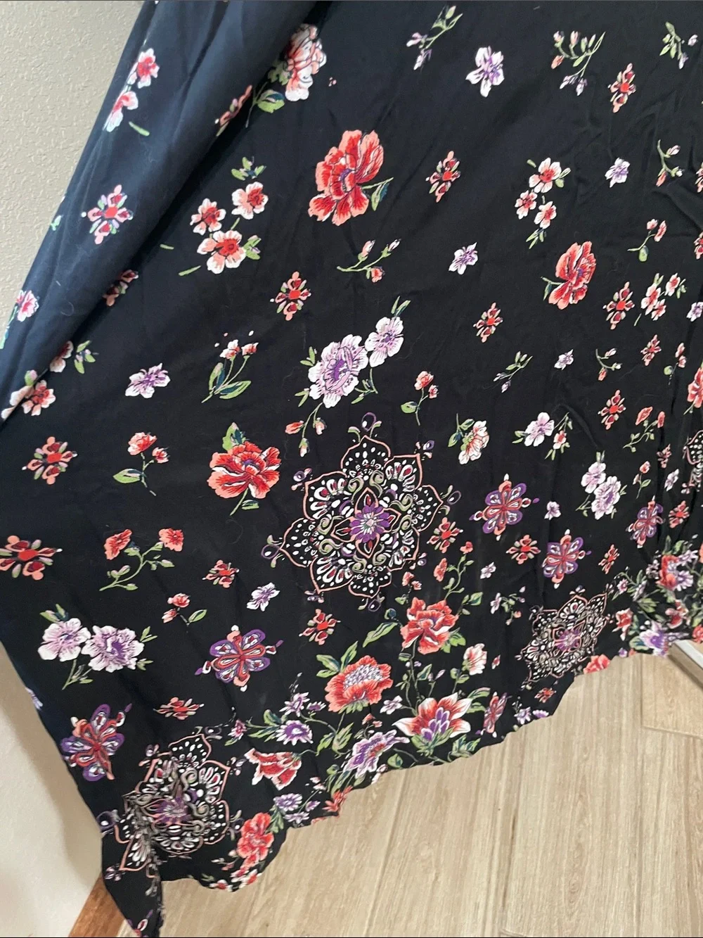 Angie Black Floral Smocked Maxi Dress